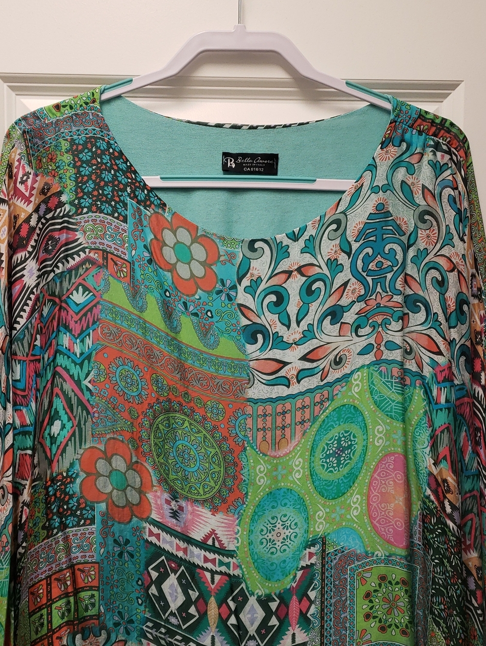 Bella Amore Teal Multi-Pattern Scoop Neck Tunic